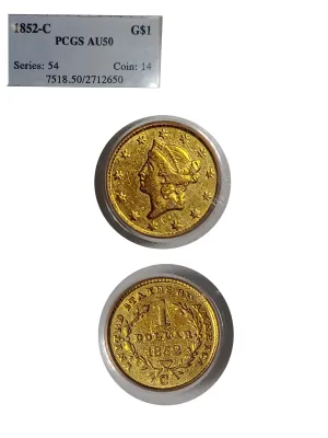 1852-C $1 Gold Liberty Head AU-50 (PCGS) - $6K APR Value w/ CoA! ✿✓