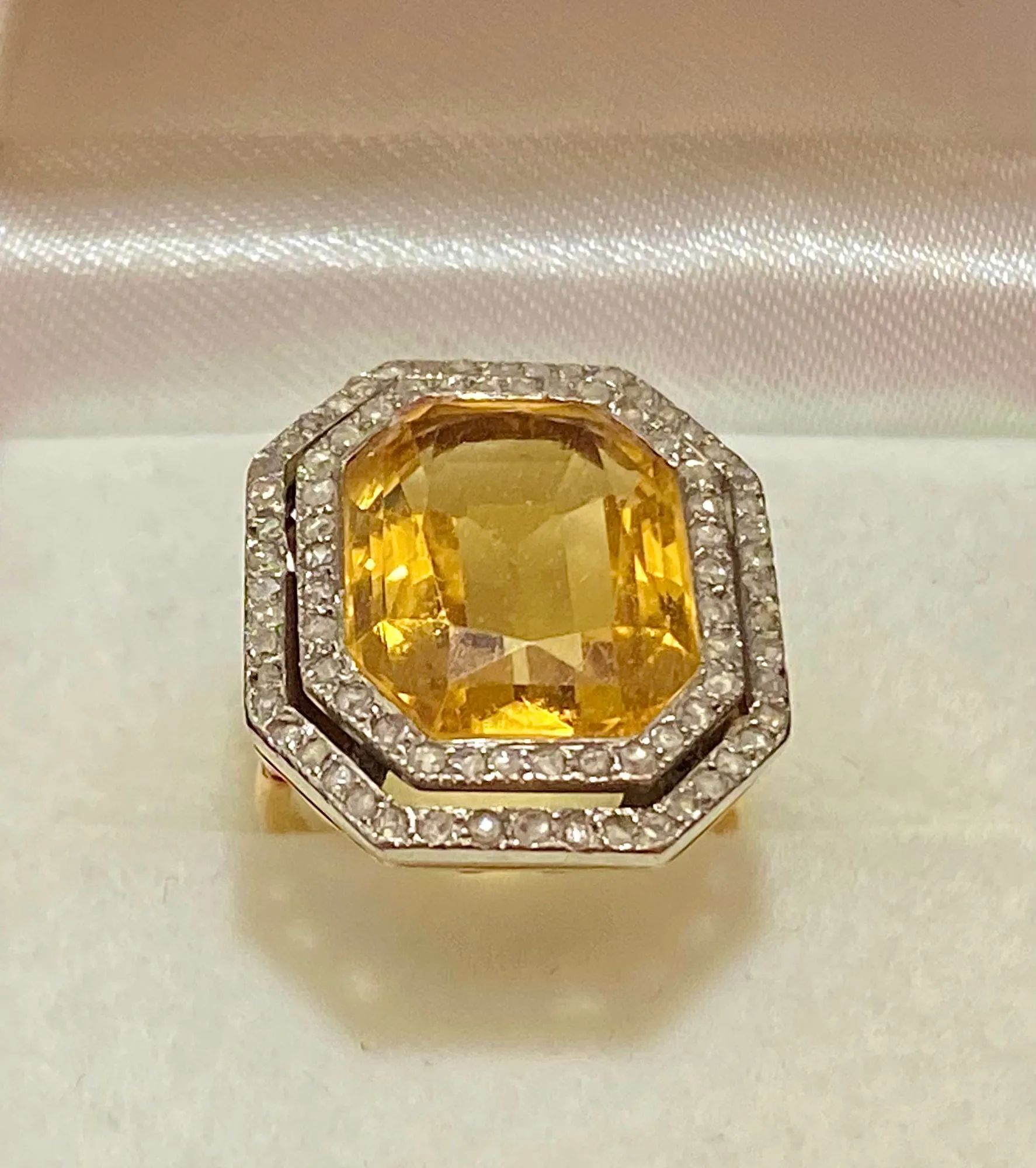 1890’s Antique Solid Yellow Gold & Platinum 92-Diamond & Citrine Ring - $30K Appraisal Value w/CoA}