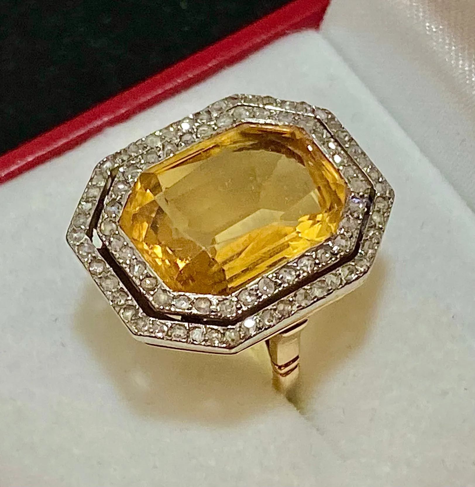 1890’s Antique Solid Yellow Gold & Platinum 92-Diamond & Citrine Ring - $30K Appraisal Value w/CoA}