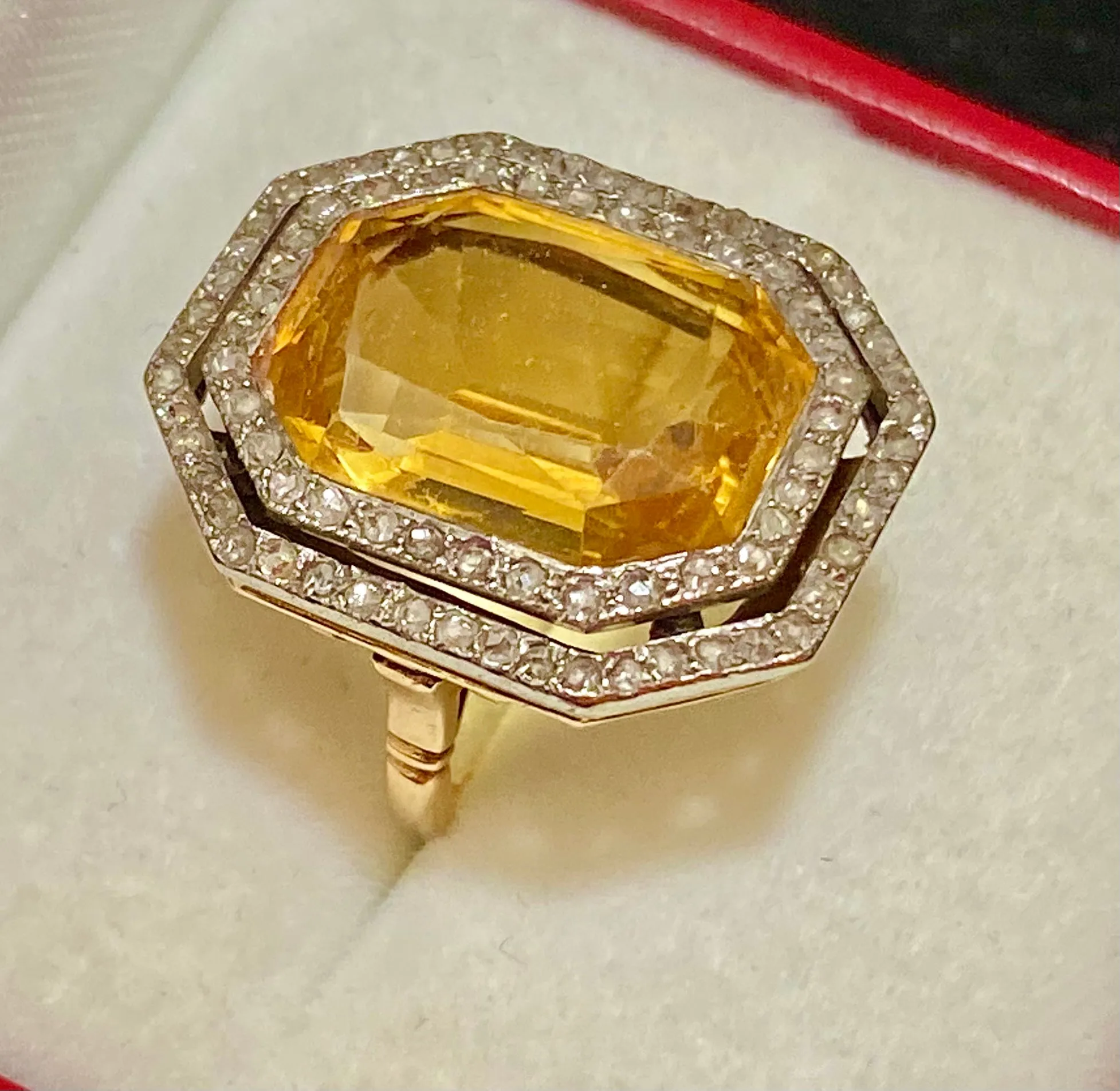 1890’s Antique Solid Yellow Gold & Platinum 92-Diamond & Citrine Ring - $30K Appraisal Value w/CoA}