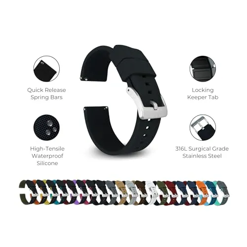 18mm Black - BARTON Elite Silicone Watch Bands - Quick Release - Choose Strap Color & Width