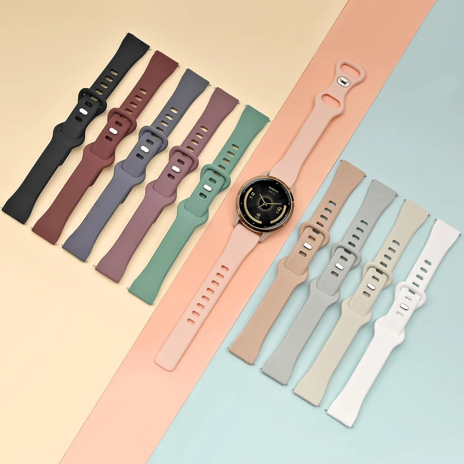 18mm Slim Silicone Watch Bands Compatible with Garmin Venu 3s/Venu 2s/Vivoactive 4s/Vivomove 3s/Forerunner 255s/Forerunner 265s, Quick Release Thin Soft Sport Strap for Women Men (10 Pack)