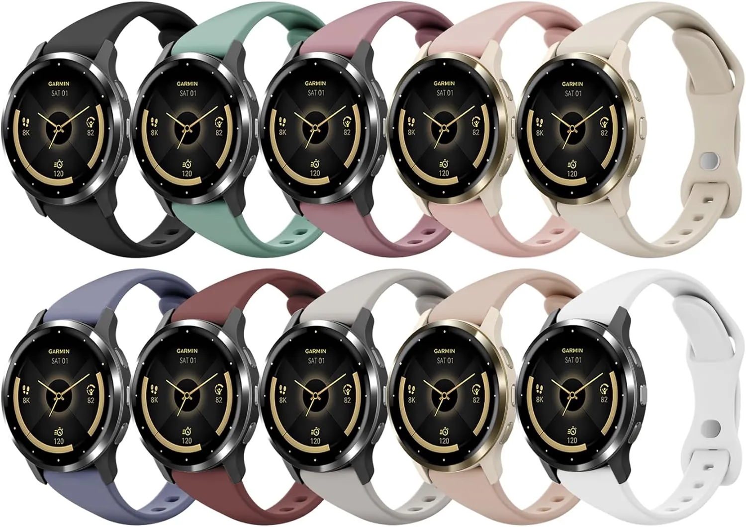 18mm Slim Silicone Watch Bands Compatible with Garmin Venu 3s/Venu 2s/Vivoactive 4s/Vivomove 3s/Forerunner 255s/Forerunner 265s, Quick Release Thin Soft Sport Strap for Women Men (10 Pack)