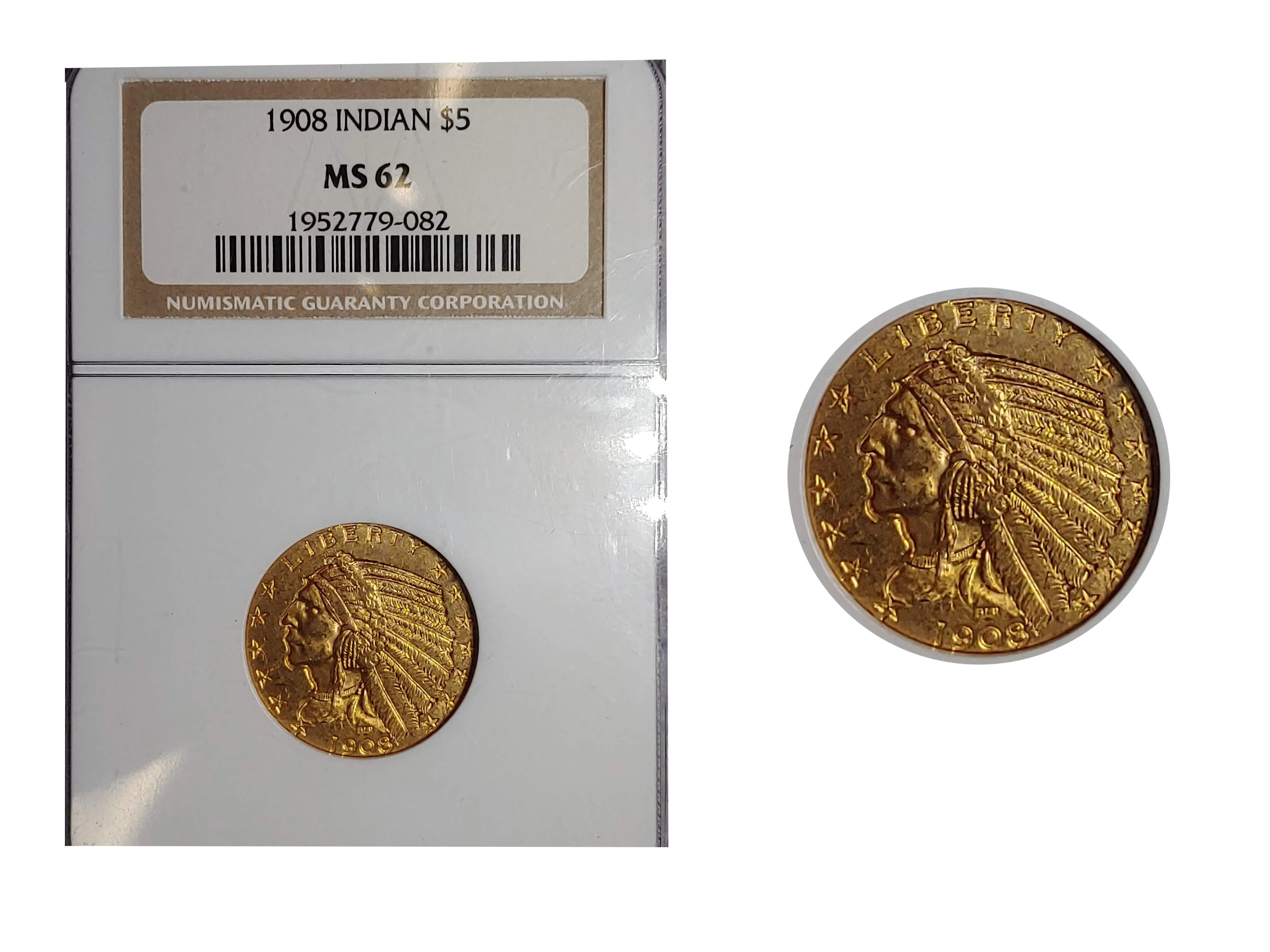 1908 Indian Head Half Eagle MS-62 (NGC) - $3K APR Value w/ CoA! ✿✓