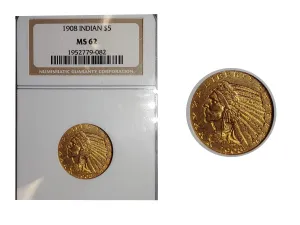 1908 Indian Head Half Eagle MS-62 (NGC) - $3K APR Value w/ CoA! ✿✓