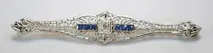 1910s Art Deco/Edwardian Diamond & Sapphire Brooch in 14K White Gold - $5K VALUE