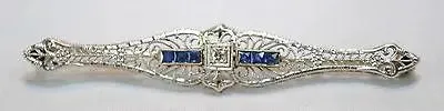1910s Art Deco/Edwardian Diamond & Sapphire Brooch in 14K White Gold - $5K VALUE