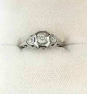 1910'S Handmade Filigree style SWG 3-Diamond Ring - $8K APR Value w/ CoA!