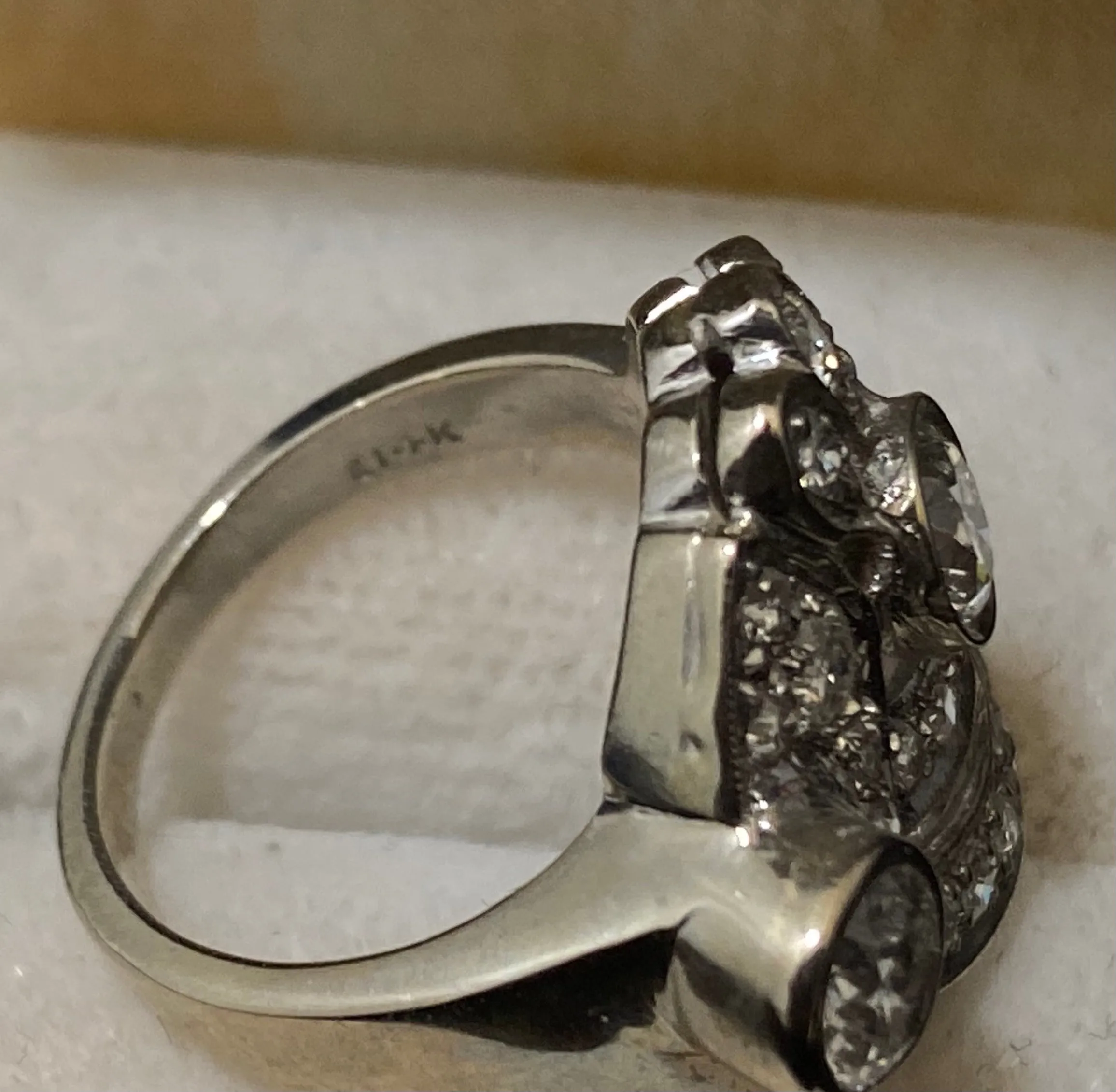 1920's Antique Design Solid White Gold with 26 Old Mine Diamonds Ring - $25K Appraisal Value w/CoA}