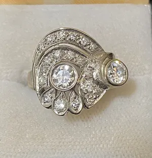 1920's Antique Design Solid White Gold with 26 Old Mine Diamonds Ring - $25K Appraisal Value w/CoA}
