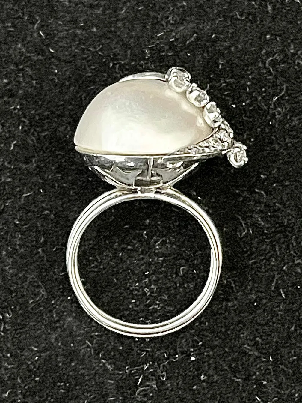 1920s Design Mabe Pearl & Diamond Ring in 18KWG - $10K Appraisal Value w/CoA!