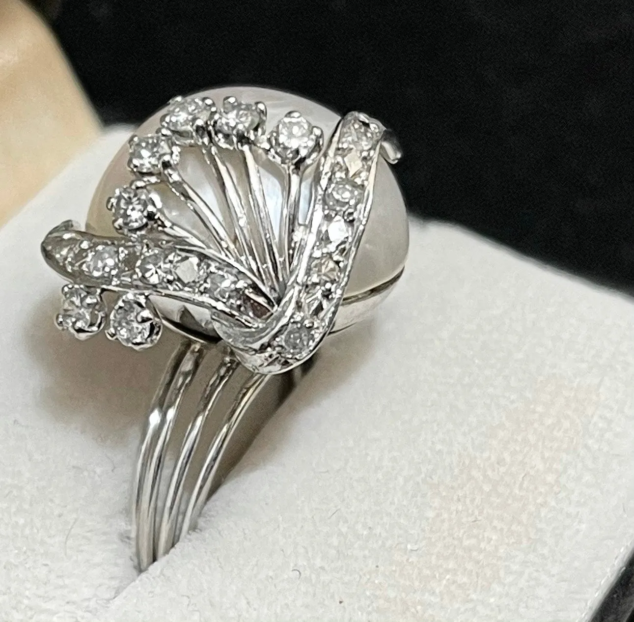 1920s Design Mabe Pearl & Diamond Ring in 18KWG - $10K Appraisal Value w/CoA!
