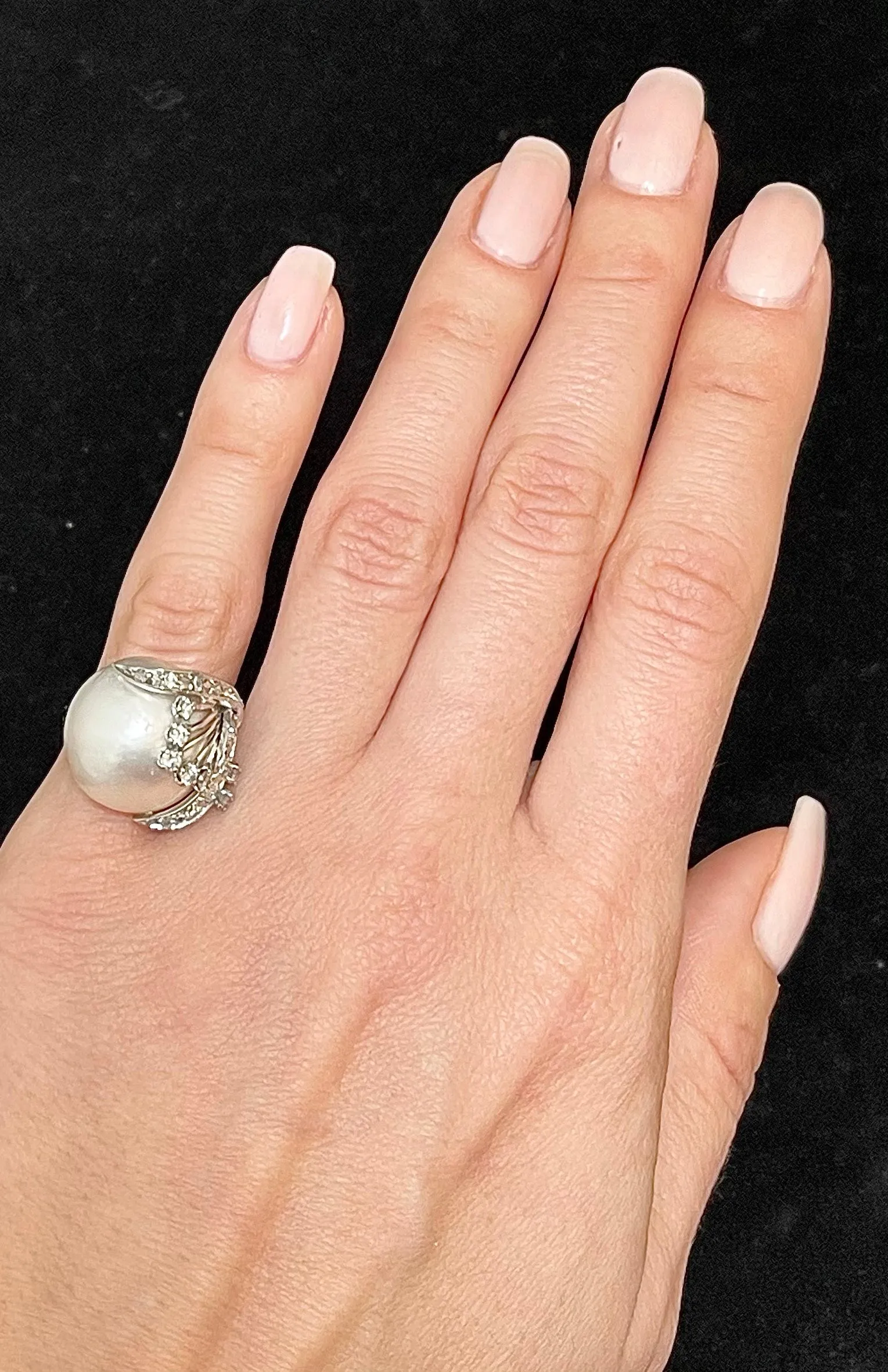 1920s Design Mabe Pearl & Diamond Ring in 18KWG - $10K Appraisal Value w/CoA!