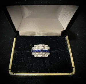 1920'S DIAMOND & SAPPHIRE DESIGNER RING IN SOLID WHITE GOLD -  $30K APR w/ CoA!!