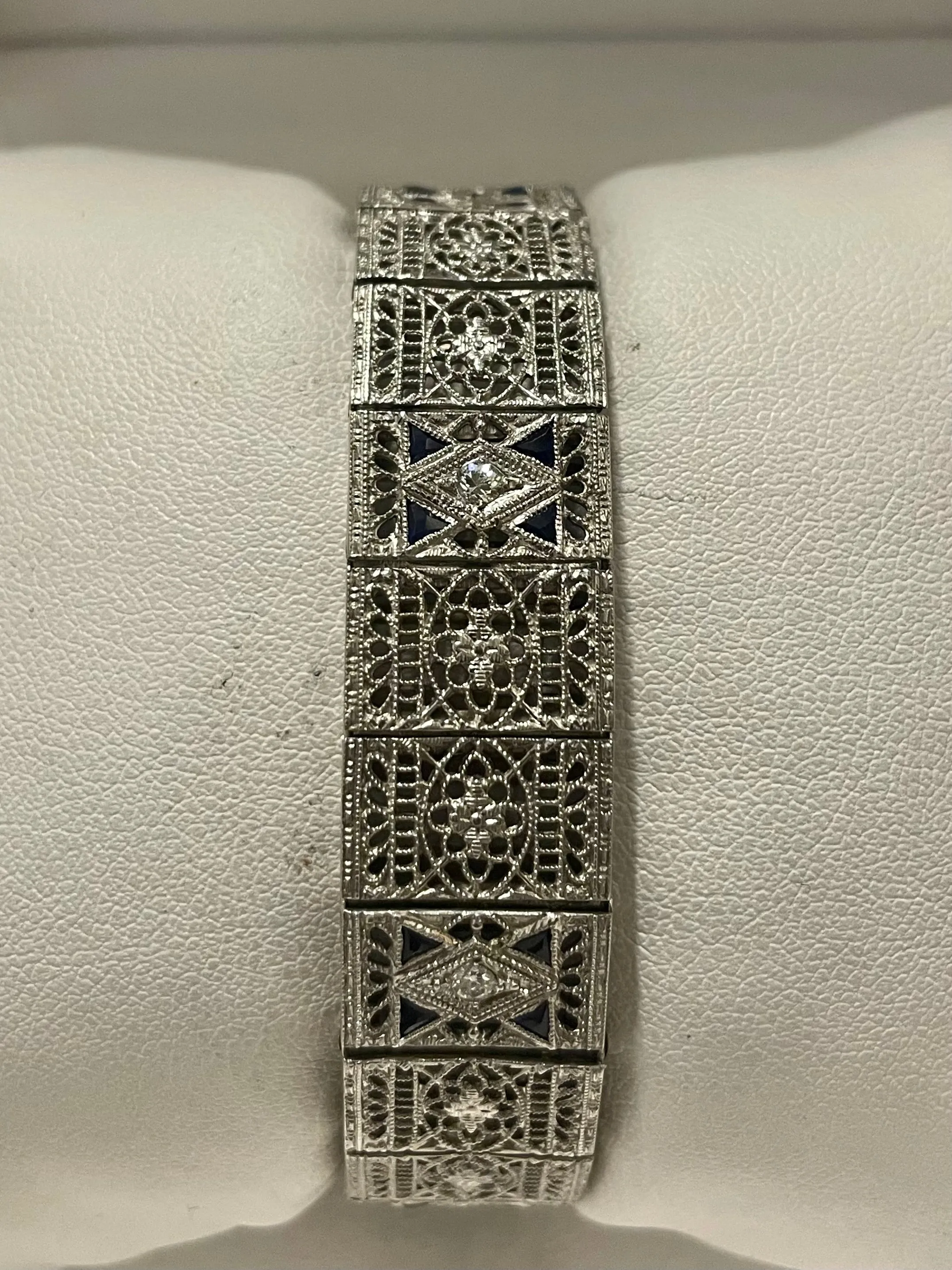 1920's Filigree Platinum w/ Diamonds & Sapphire Blue Bracelets- $20K APR w/ CoA!