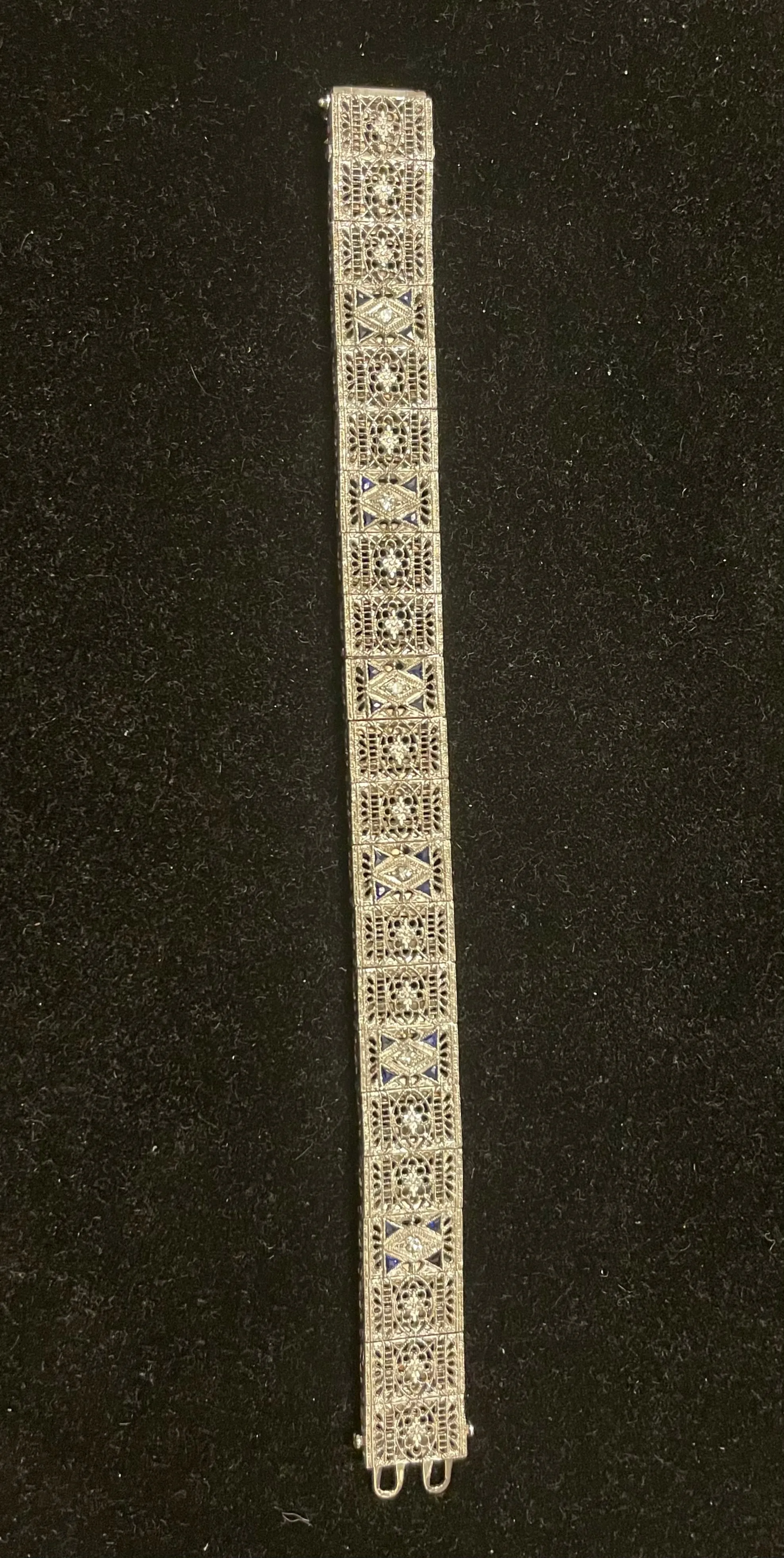 1920's Filigree Platinum w/ Diamonds & Sapphire Blue Bracelets- $20K APR w/ CoA!