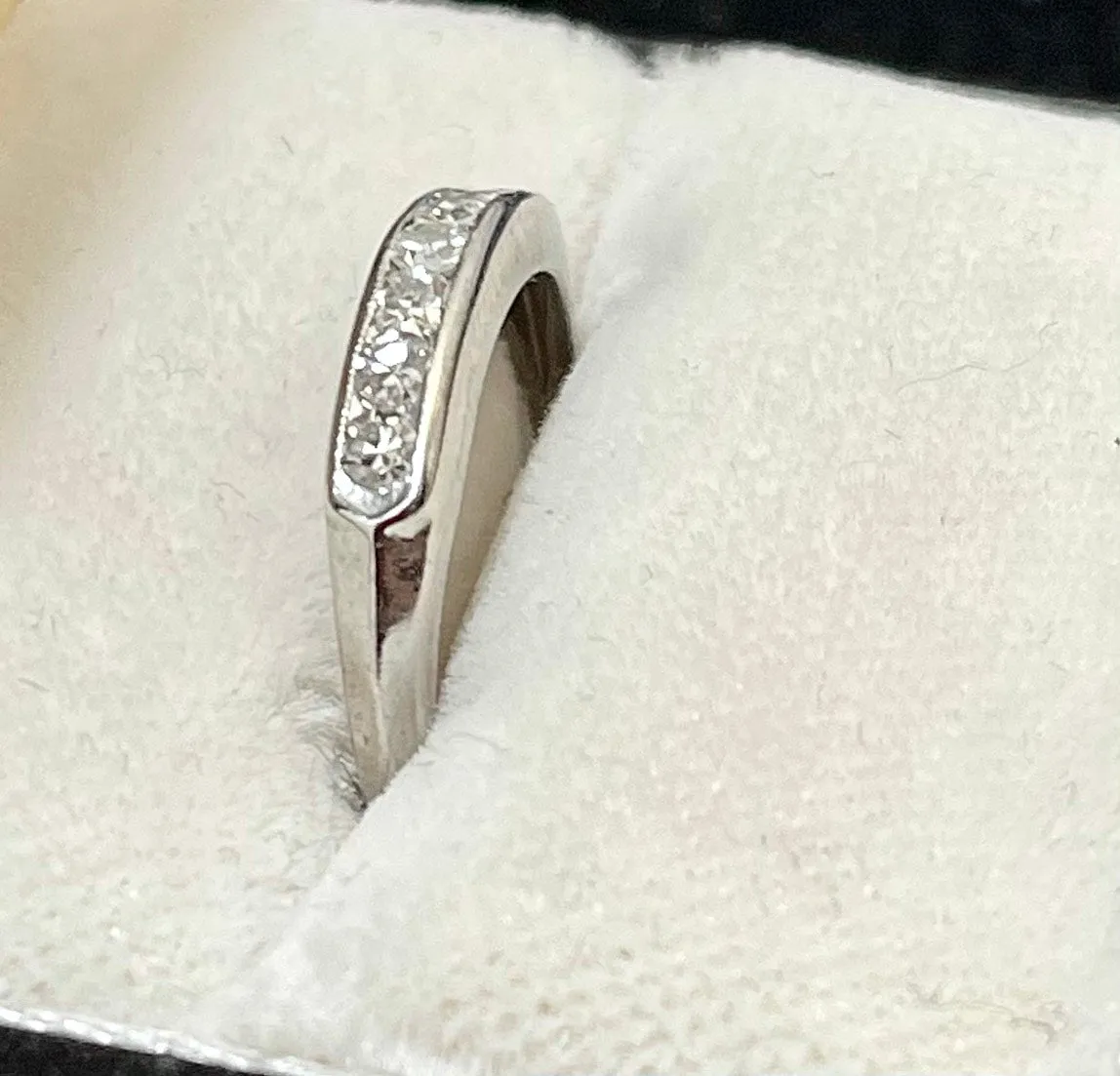 1920s Unique Design 18KWG with 7 Diamonds Band Ring - $7K Appraisal Value w/CoA!