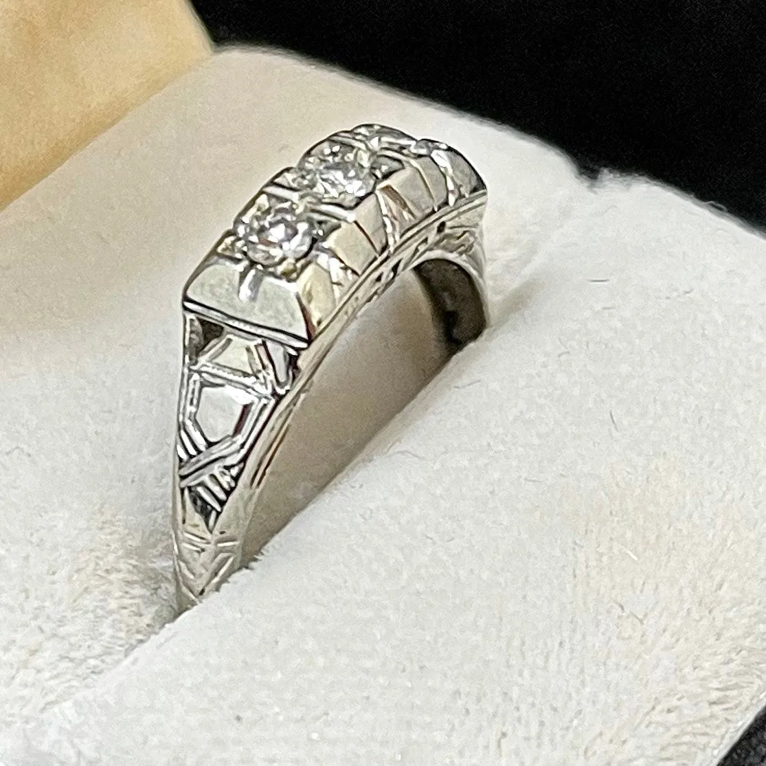 1930s Intricate Filigree Victorian Design 18KWG Diamond Ring - $6K APR Value w/CoA!
