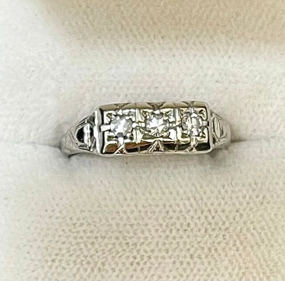 1930s Intricate Filigree Victorian Design 18KWG Diamond Ring - $6K APR Value w/CoA!