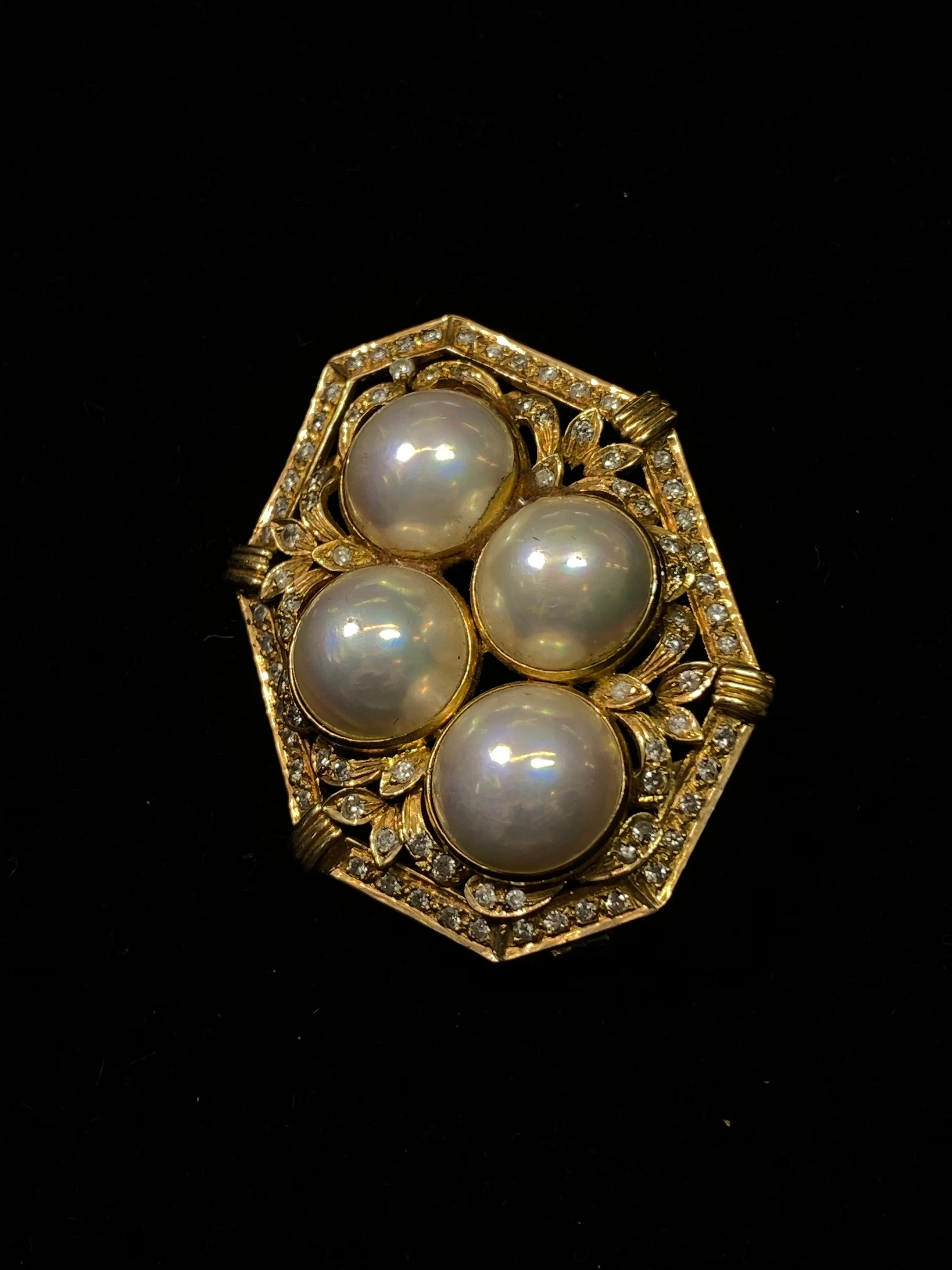 1930's Style Victorian YG 85 Diamonds 4 Mabe Pearl Octagon Pendant w $13K COA!}