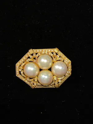 1930's Style Victorian YG 85 Diamonds 4 Mabe Pearl Octagon Pendant w $13K COA!}