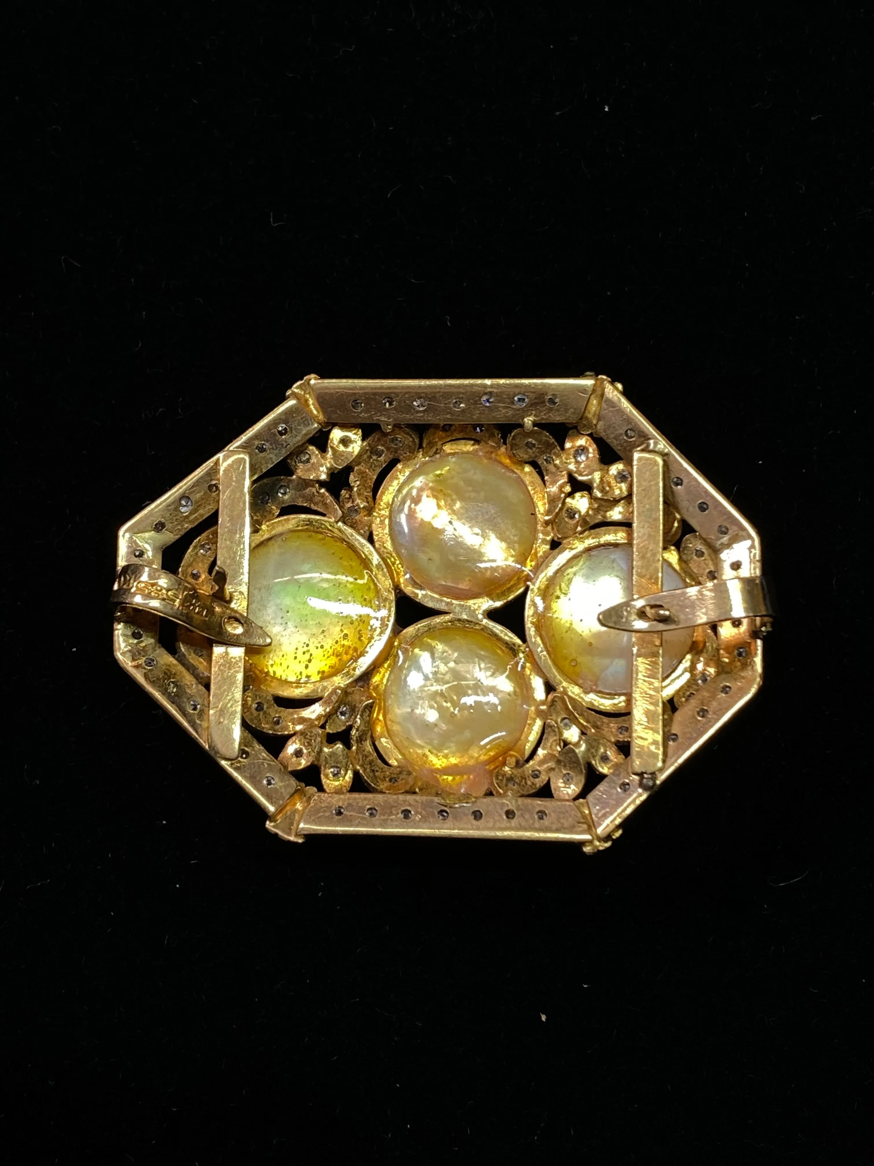 1930's Style Victorian YG 85 Diamonds 4 Mabe Pearl Octagon Pendant w $13K COA!}