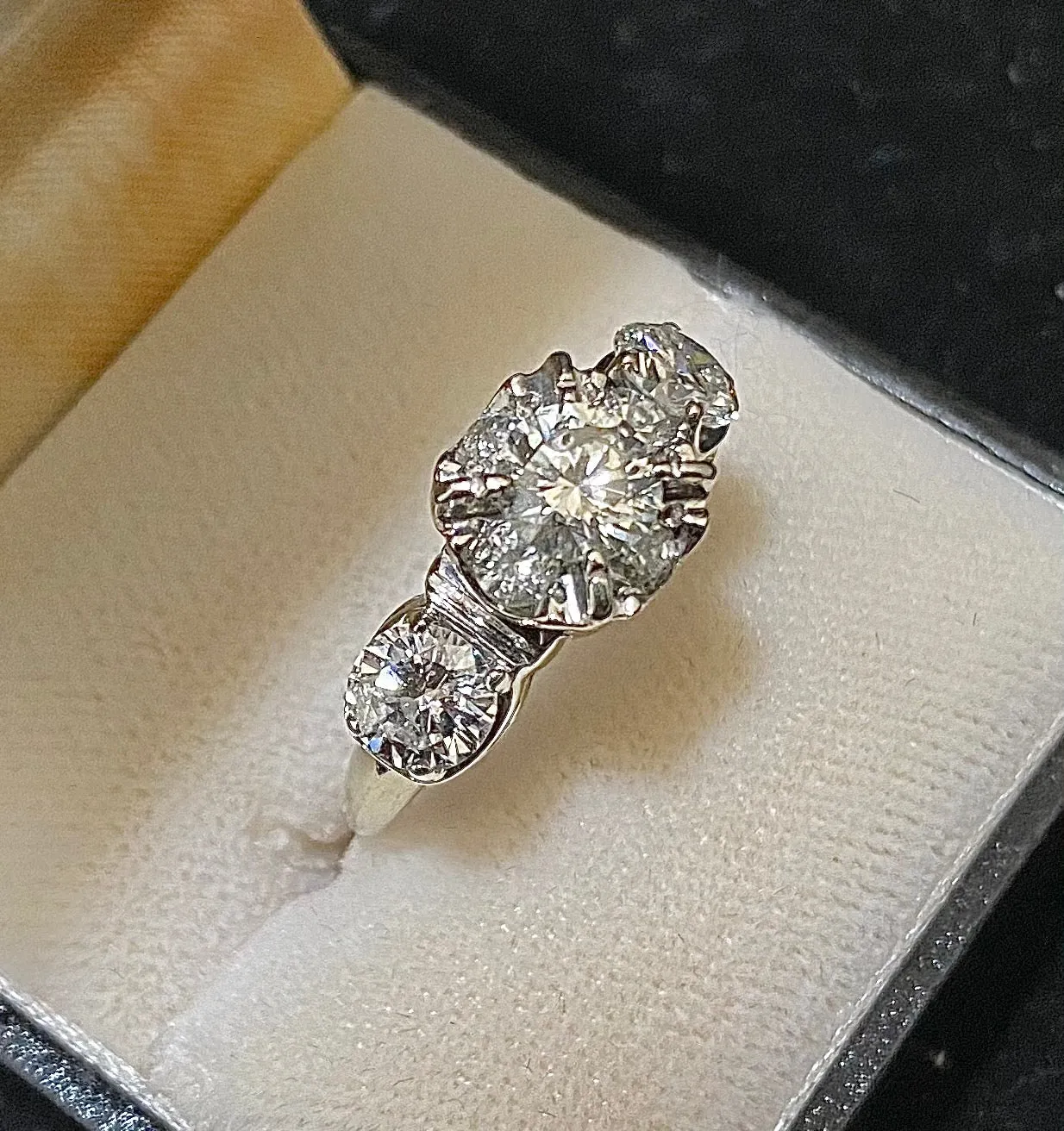 1930's Unique Designer's Solid White Gold with 7 Diamonds Ring - $16K Appraisal Value w/CoA}