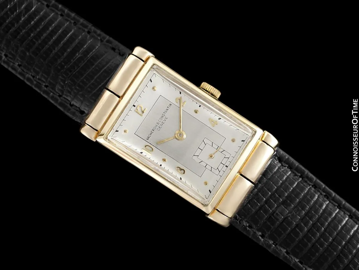 1930's Vacheron & Constantin Mens Vintage Rectangular Watch with Hooded Lugs - 14K Gold