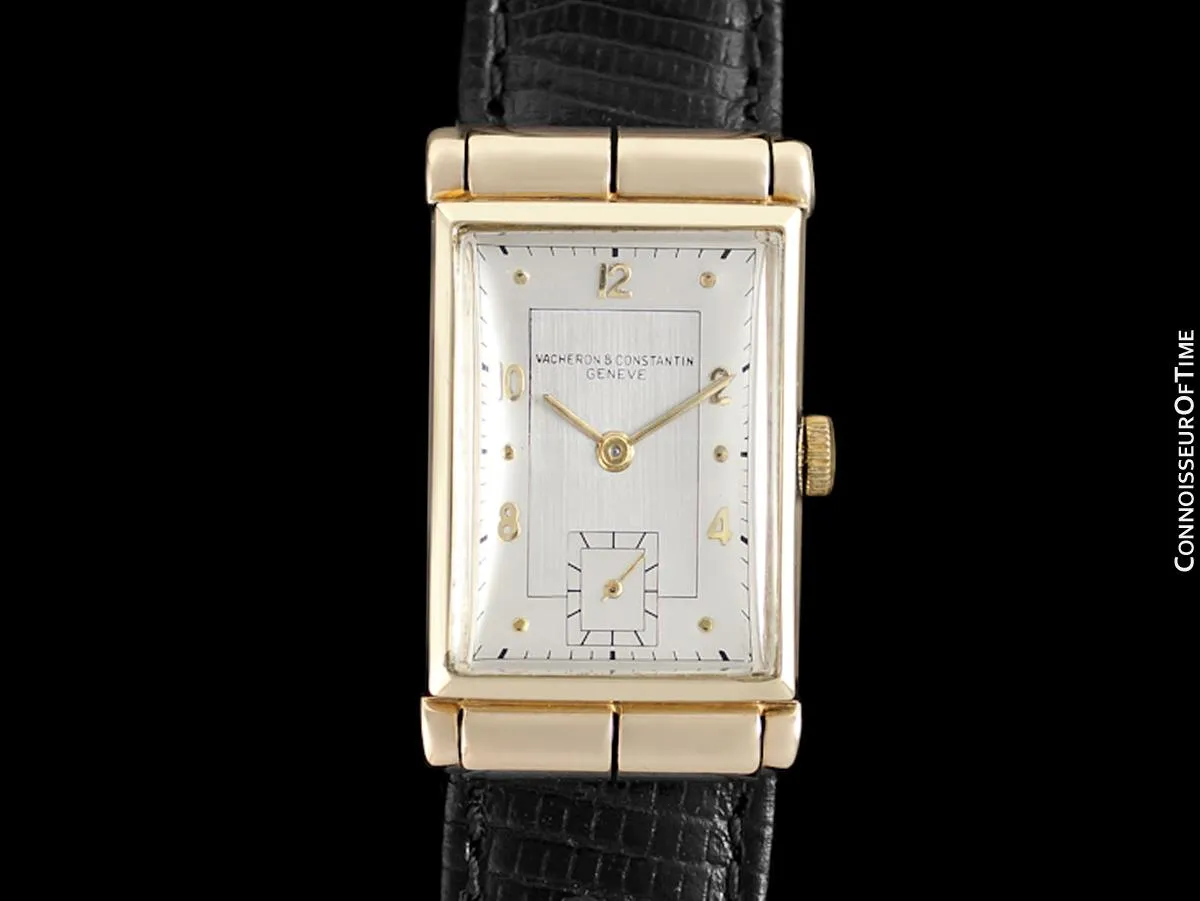 1930's Vacheron & Constantin Mens Vintage Rectangular Watch with Hooded Lugs - 14K Gold