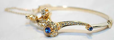 1930s Vintage Designer Sapphire/Diamond Floral Bracelet in 14K Yellow Gold - $30K VALUE