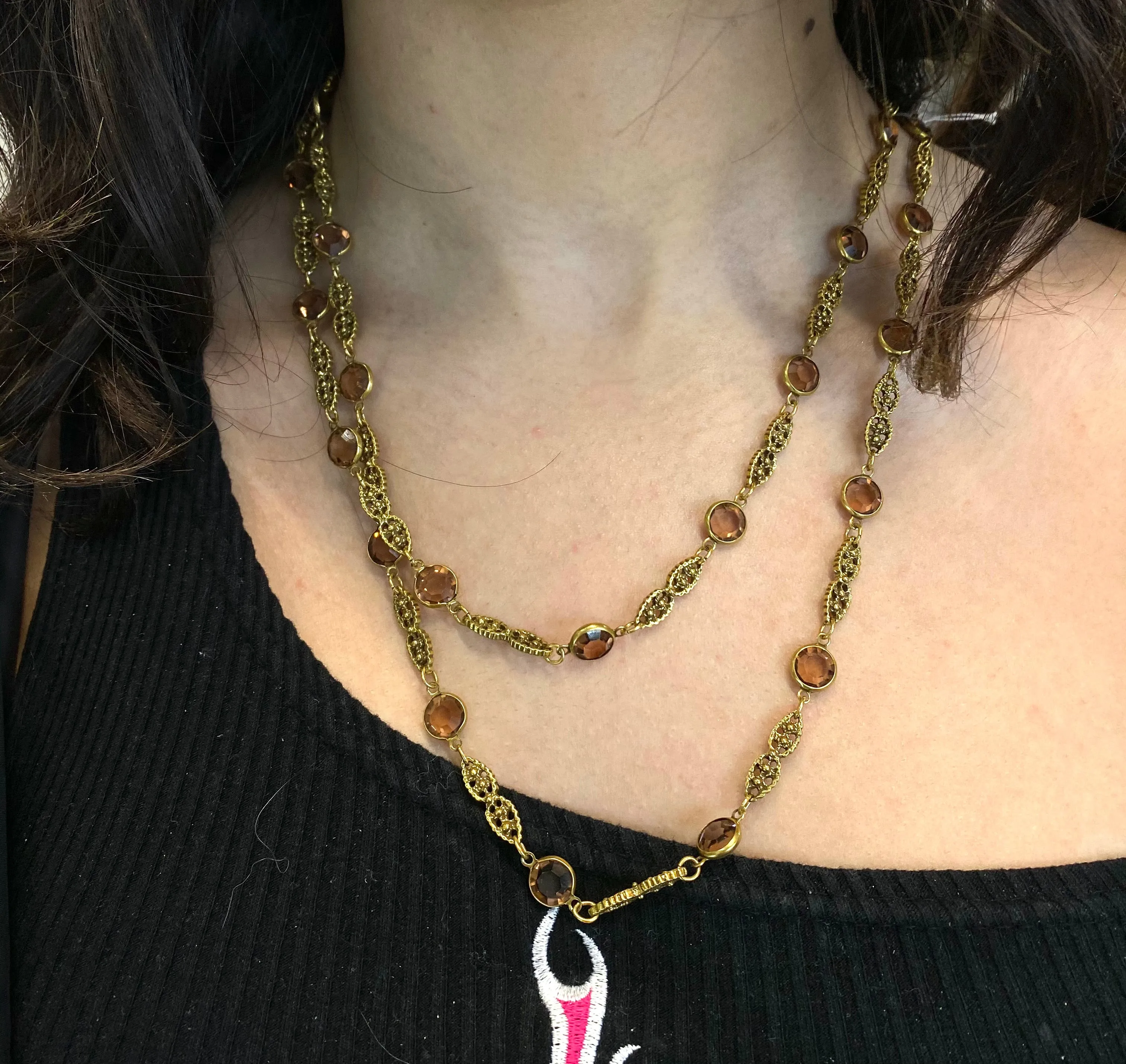1930's Vintage Gold Tone Chain Necklace with 33 Topaz Crystals - $4K Appraisal Value w/CoA}