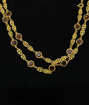 1930's Vintage Gold Tone Chain Necklace with 33 Topaz Crystals - $4K Appraisal Value w/CoA}