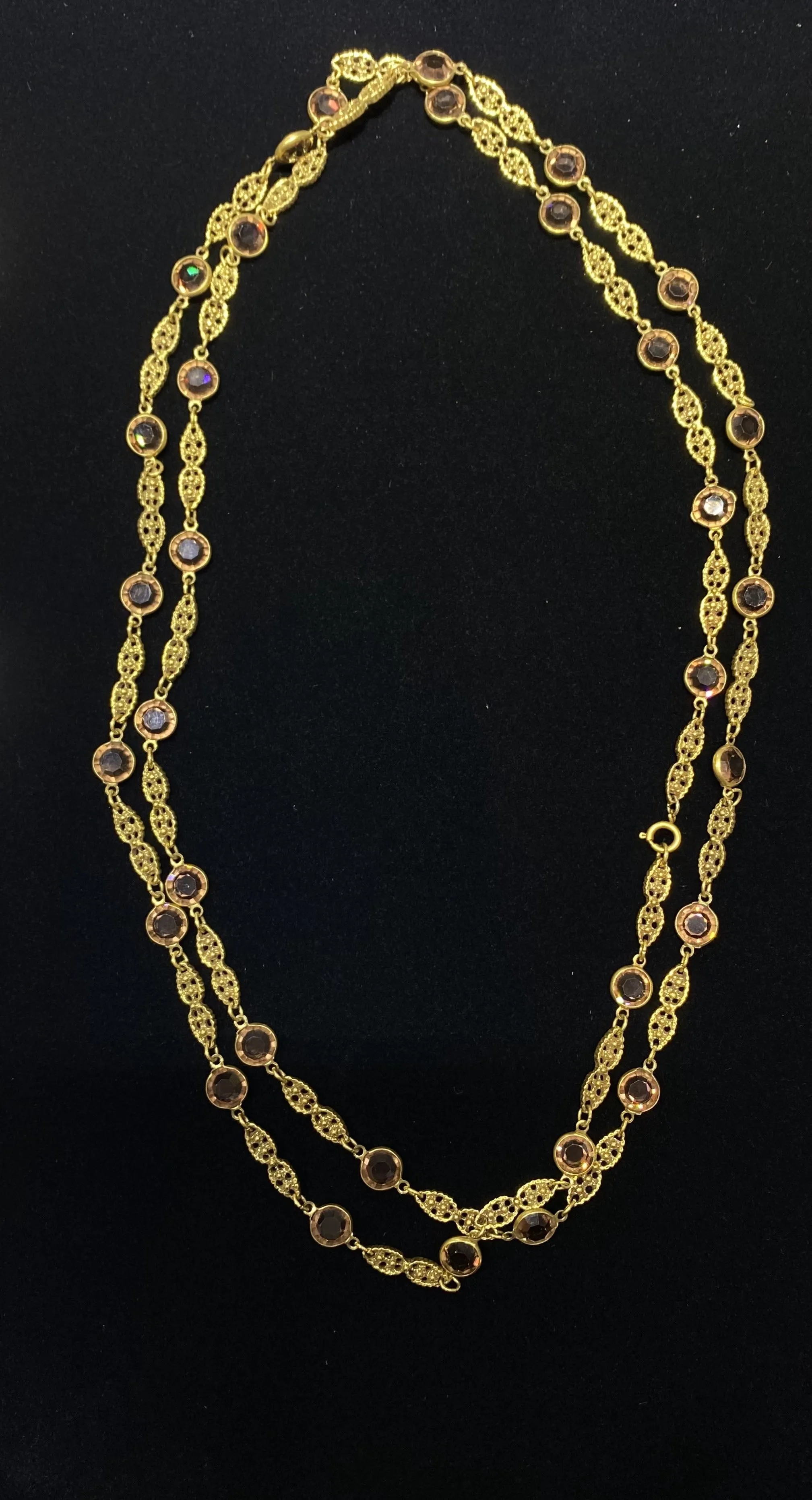 1930's Vintage Gold Tone Chain Necklace with 33 Topaz Crystals - $4K Appraisal Value w/CoA}
