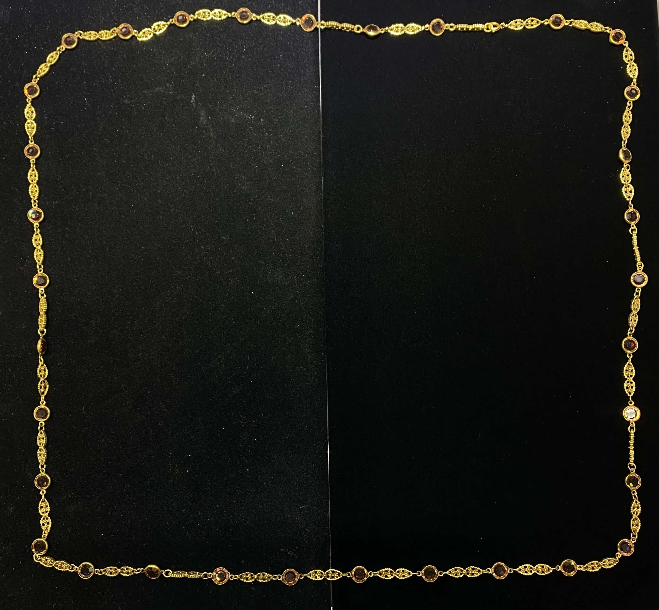 1930's Vintage Gold Tone Chain Necklace with 33 Topaz Crystals - $4K Appraisal Value w/CoA}