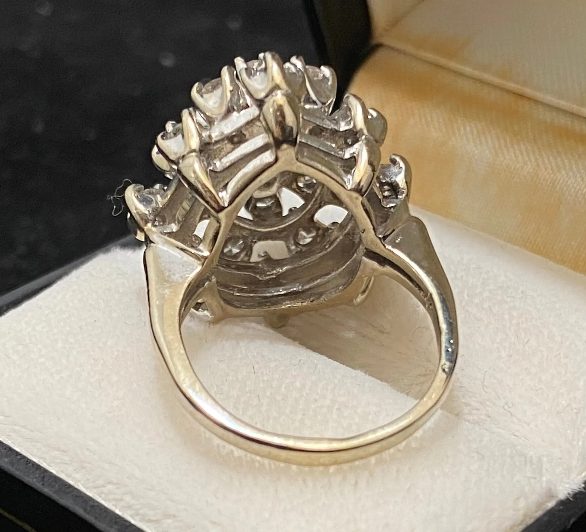 1940's Antique 18K White Gold 25-Diamond Cocktail Ring - $15K Appraisal Value w/CoA}