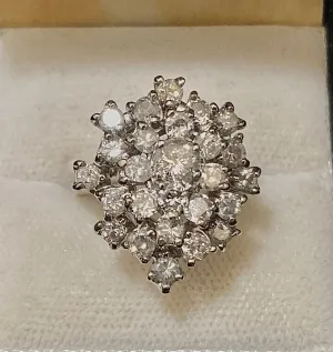 1940's Antique 18K White Gold 25-Diamond Cocktail Ring - $15K Appraisal Value w/CoA}