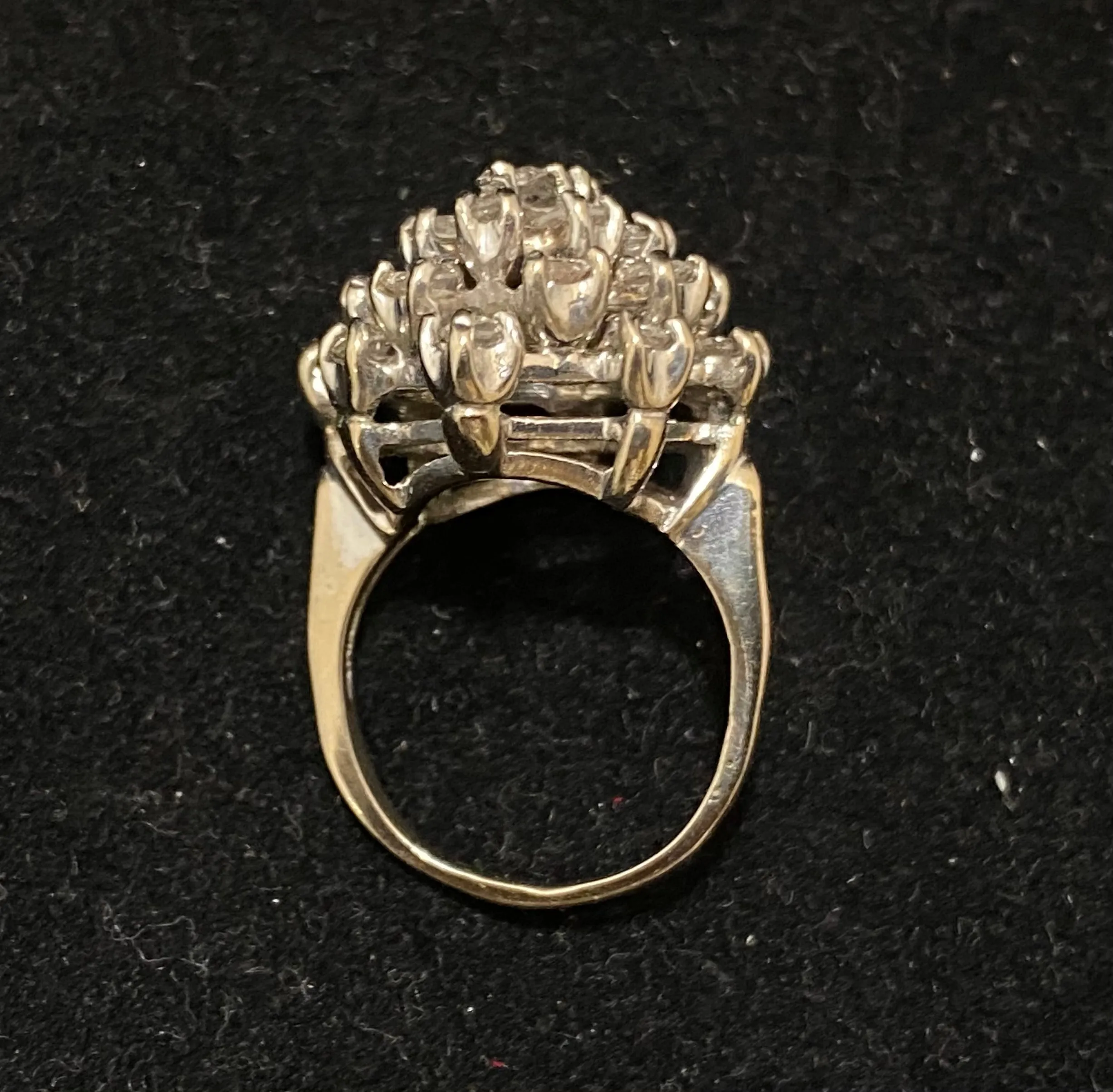 1940's Antique 18K White Gold 25-Diamond Cocktail Ring - $15K Appraisal Value w/CoA}