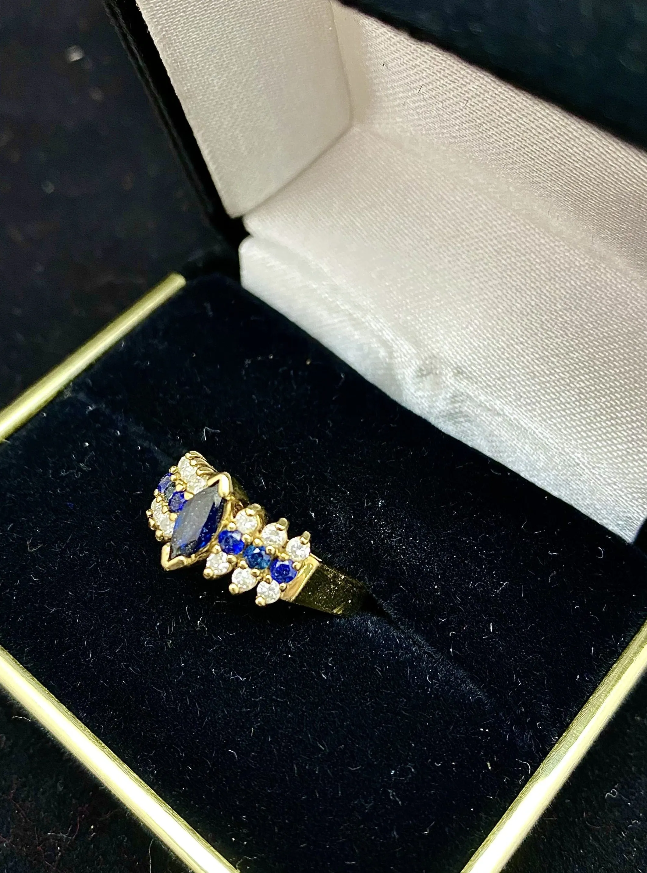 1940's Sapphire & Diamonds Rare Designer Solid Yellow Gold Ring - $7K APR w/CoA!
