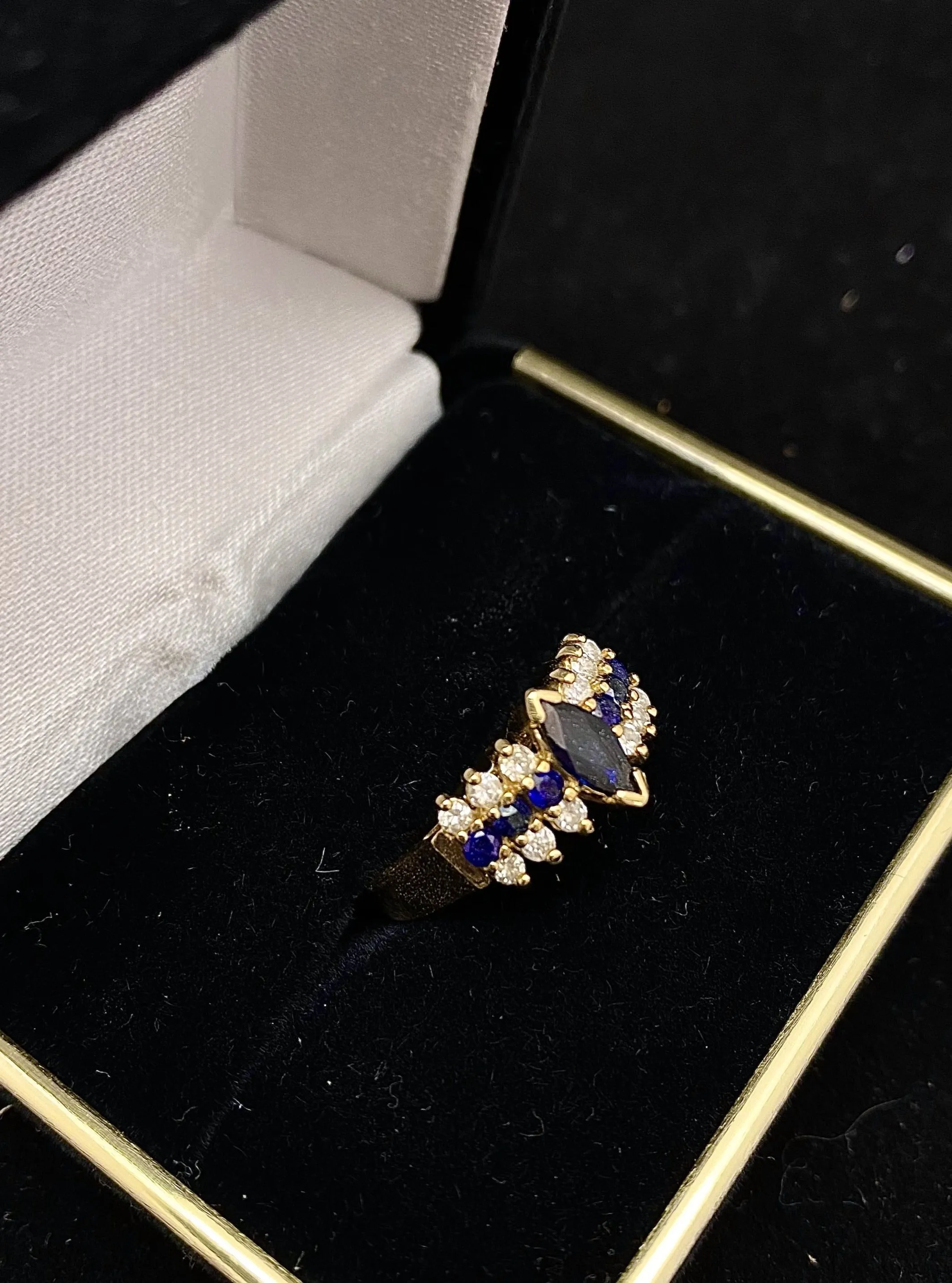 1940's Sapphire & Diamonds Rare Designer Solid Yellow Gold Ring - $7K APR w/CoA!