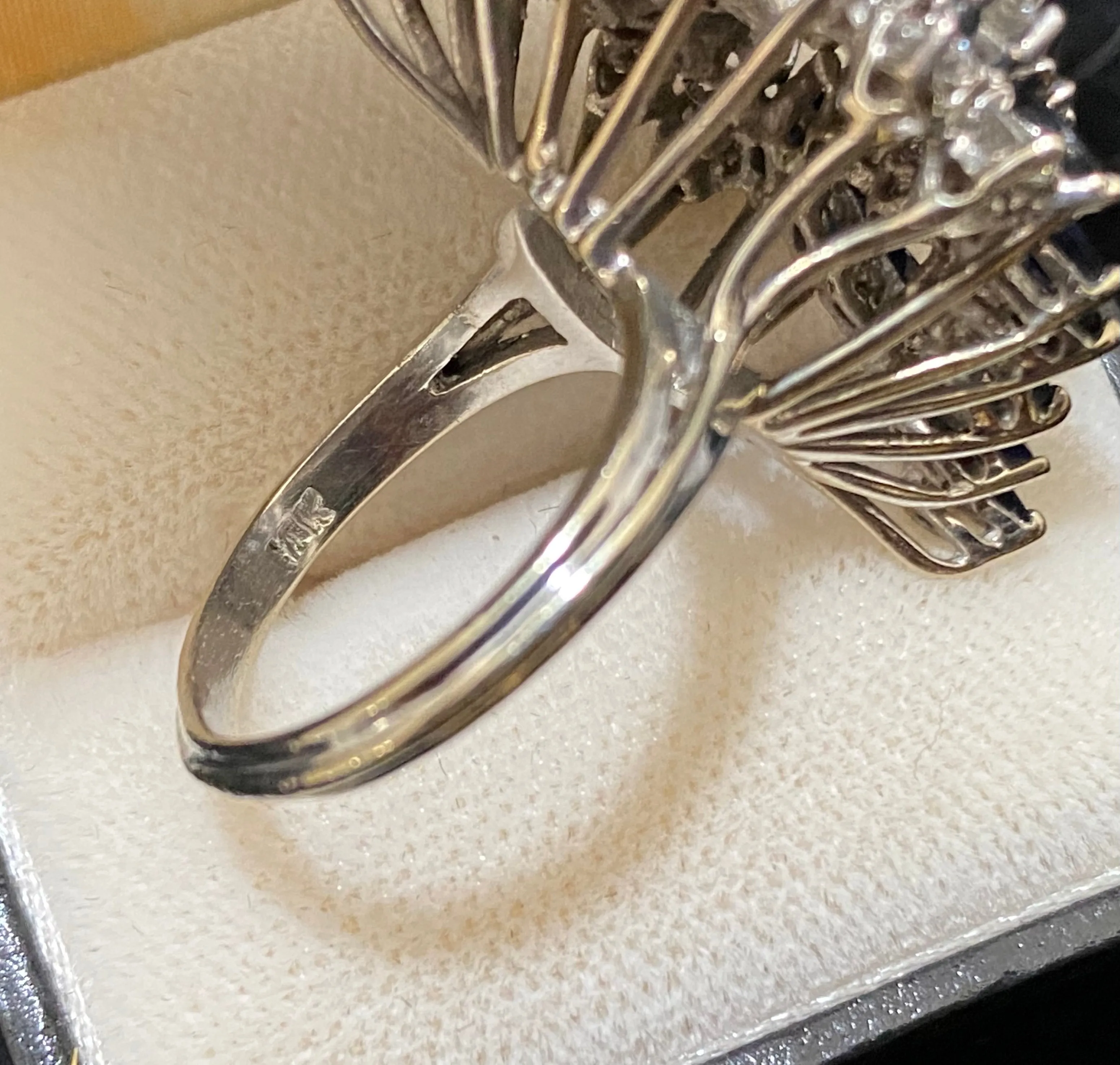 1940's Unique Designer's Solid White Gold with Sapphire & Diamond Cocktail Ring - $20K Appraisal Value w/CoA}