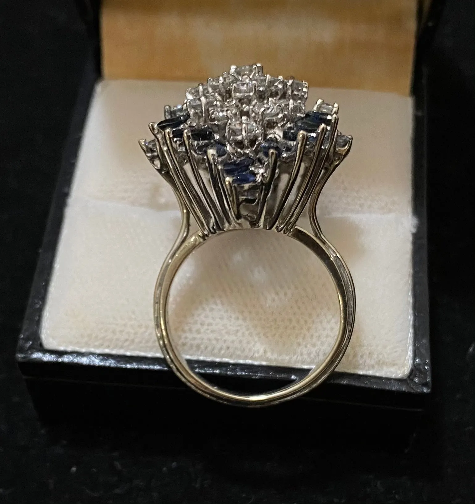 1940's Unique Designer's Solid White Gold with Sapphire & Diamond Cocktail Ring - $20K Appraisal Value w/CoA}