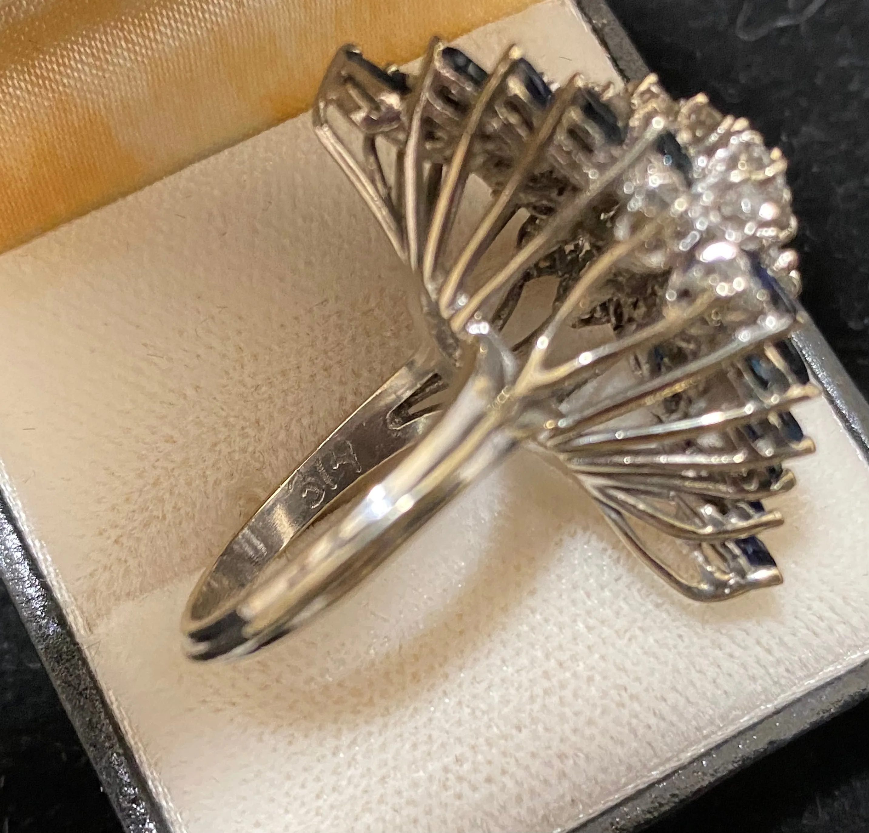 1940's Unique Designer's Solid White Gold with Sapphire & Diamond Cocktail Ring - $20K Appraisal Value w/CoA}
