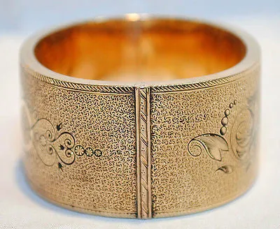 1940's Vintage Edwardian/Art Nouveau Style Enameled Bangle Bracelet in 18K Yellow Gold - $15K VALUE