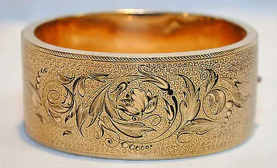 1940's Vintage Edwardian/Art Nouveau Style Enameled Bangle Bracelet in 18K Yellow Gold - $15K VALUE