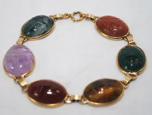 1950s Vintage Classic Scarab Bracelet with Multiple Gemstones in Solid 14K Yellow Gold - $6K VALUE