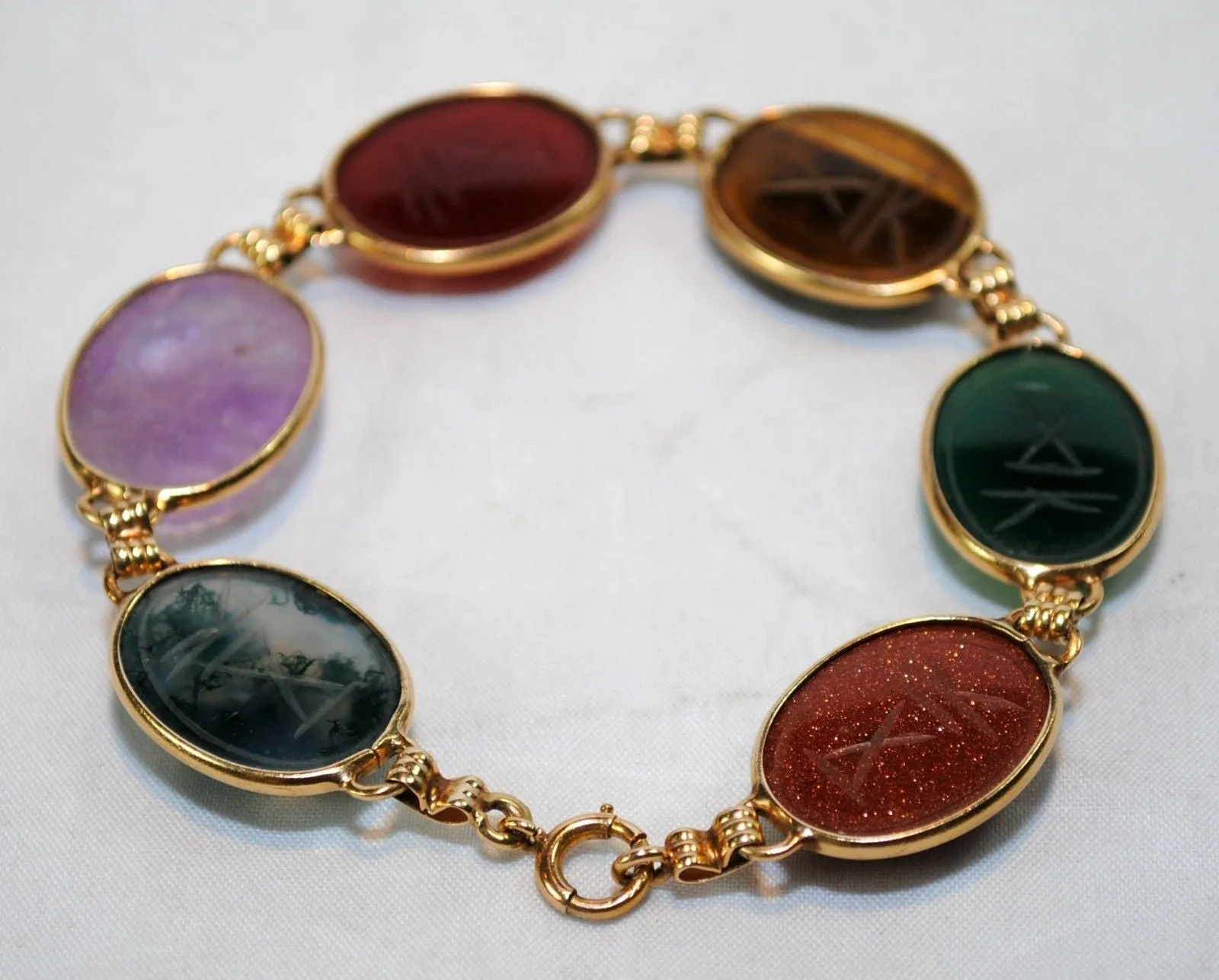 1950s Vintage Classic Scarab Bracelet with Multiple Gemstones in Solid 14K Yellow Gold - $6K VALUE