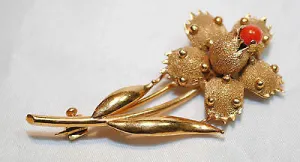 1950s Vintage Coral Flower Brooch in 18K Yellow Gold - $6K VALUE
