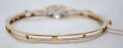 1950s Vintage Diamond & Pearl Hinged Bangle Bracelet in Two-Tone 18K Gold - $12K VALUE
