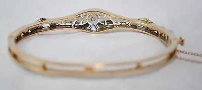 1950s Vintage Diamond & Pearl Hinged Bangle Bracelet in Two-Tone 18K Gold - $12K VALUE