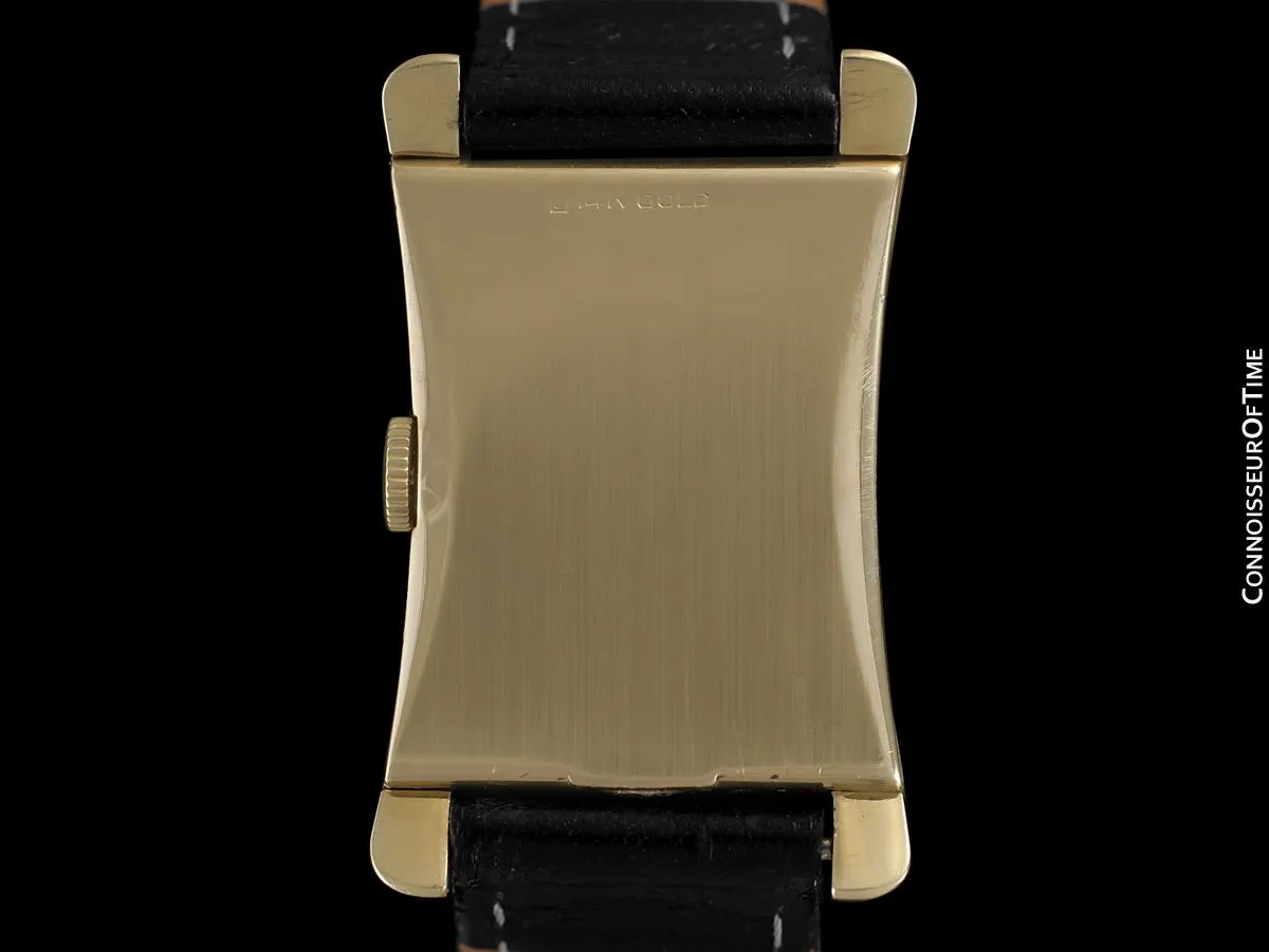 1955 Longines Vintage Mens Rectangular Handwound Dress Watch, 14K Gold - The Hourglass